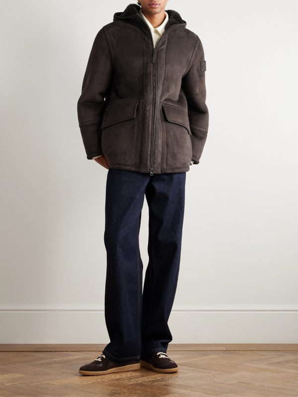 STONE ISLAND GHOST Logo-Appliquéd Shearling Hooded Jacket - OU STONE ISLAND GHOST Logo-Appliquéd Shearling Hooded Jacket - OU