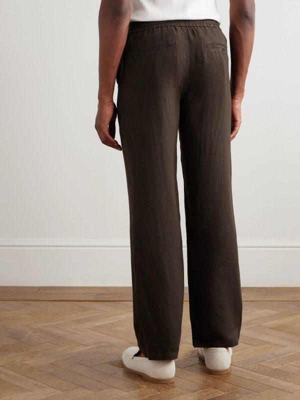 Edward Straight-Leg Garment-Dyed Linen Drawstring Trousers - BK Edward Straight-Leg Garment-Dyed Linen Drawstring Trousers - BK