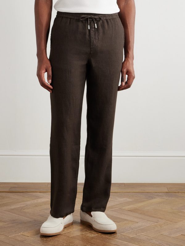 Edward Straight-Leg Garment-Dyed Linen Drawstring Trousers - FR Edward Straight-Leg Garment-Dyed Linen Drawstring Trousers - FR