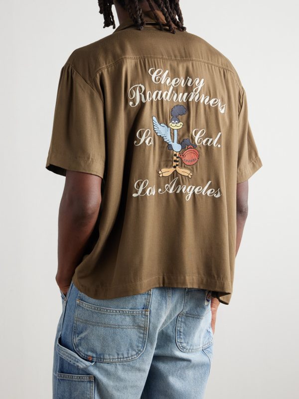 Roadrunner Camp-Collar Embroidered TENCEL™-Twill Shirt - BK