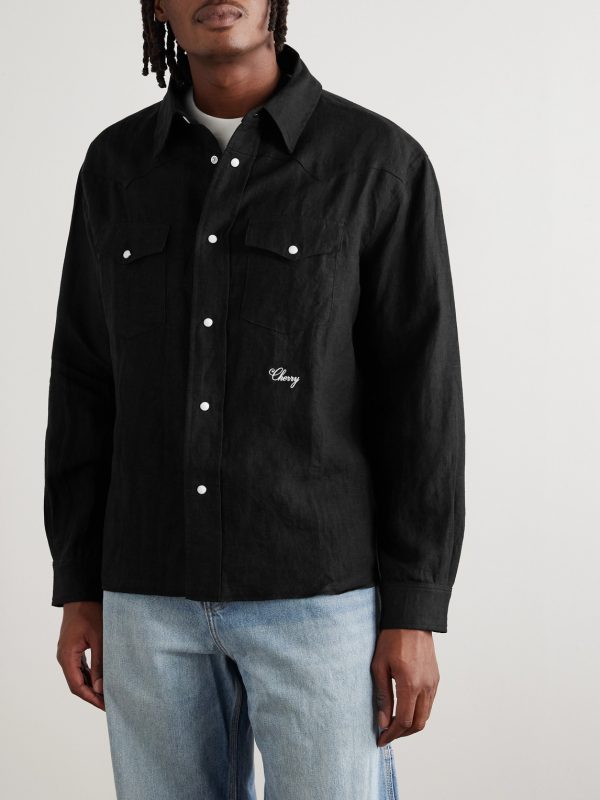 Logo-Embroidered Linen Shirt - FR
