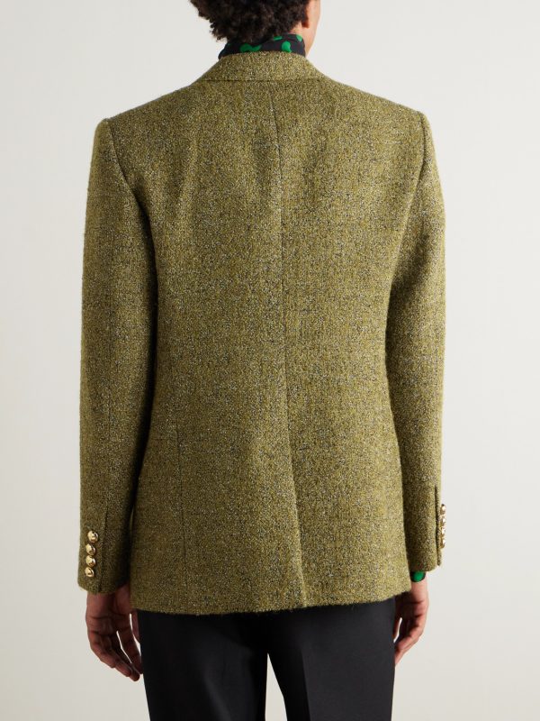 Double-Breasted Wool-Blend Bouclé Blazer - BK Double-Breasted Wool-Blend Bouclé Blazer - BK