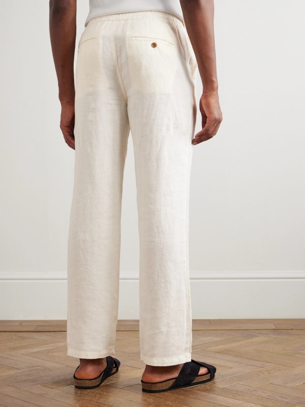 Edward Straight-Leg Garment-Dyed Linen Drawstring Trousers - BK Edward Straight-Leg Garment-Dyed Linen Drawstring Trousers - BK
