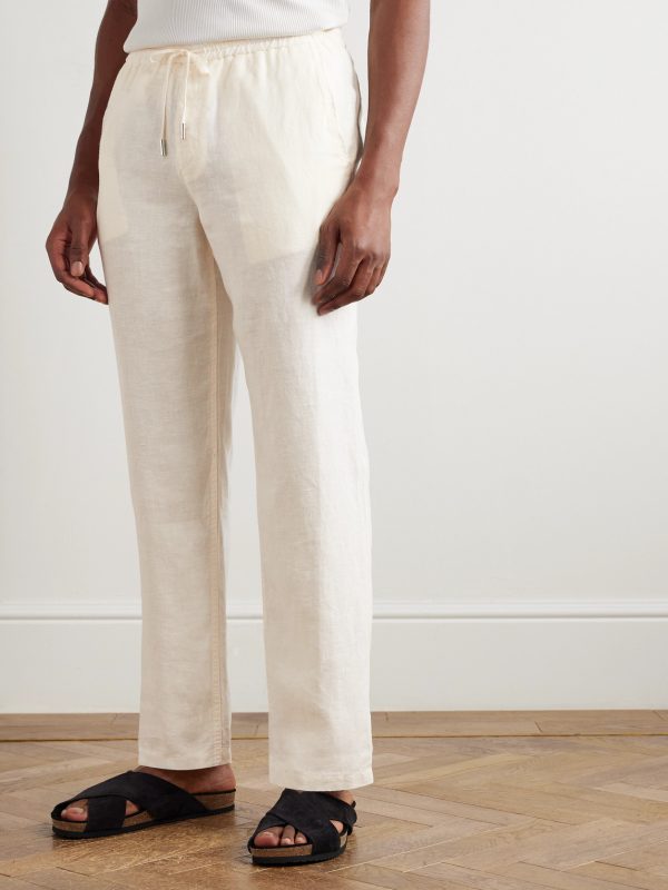 Edward Straight-Leg Garment-Dyed Linen Drawstring Trousers - FR Edward Straight-Leg Garment-Dyed Linen Drawstring Trousers - FR