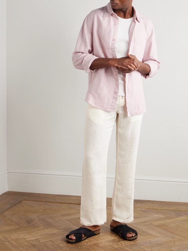 Edward Straight-Leg Garment-Dyed Linen Drawstring Trousers - OU Edward Straight-Leg Garment-Dyed Linen Drawstring Trousers - OU