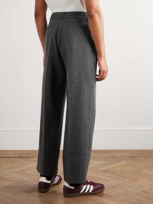 Straight-Leg Pleated Wool-Blend Flannel Trousers - BK Straight-Leg Pleated Wool-Blend Flannel Trousers - BK