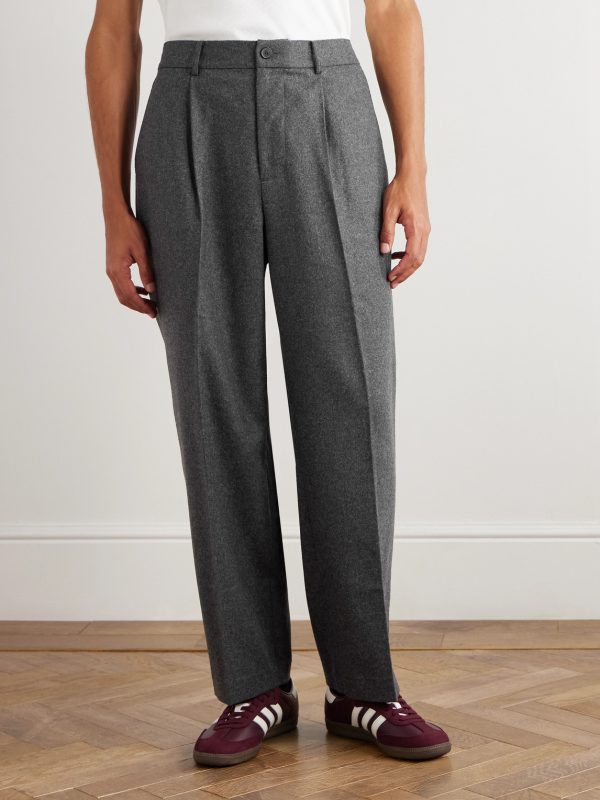 Straight-Leg Pleated Wool-Blend Flannel Trousers - FR Straight-Leg Pleated Wool-Blend Flannel Trousers - FR