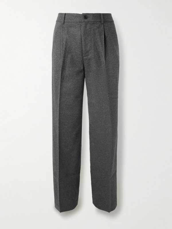 Straight-Leg Pleated Wool-Blend Flannel Trousers Straight-Leg Pleated Wool-Blend Flannel Trousers
