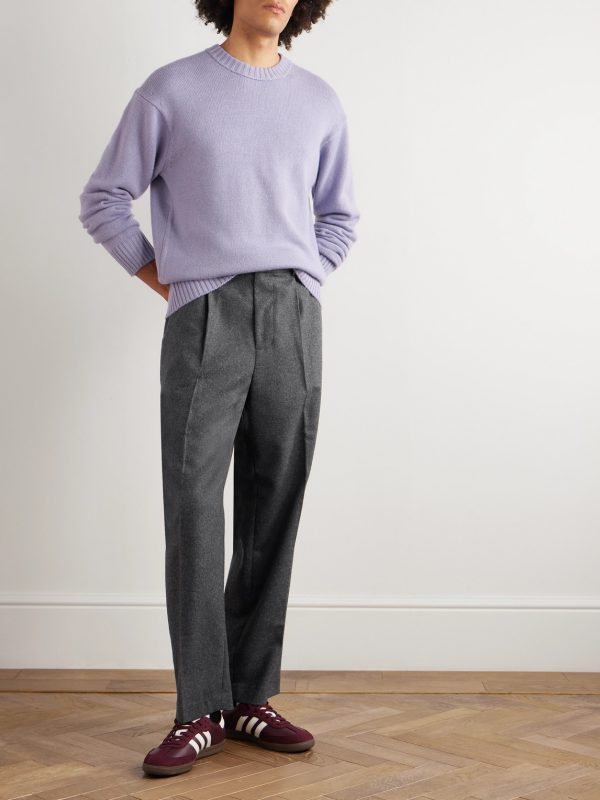 Straight-Leg Pleated Wool-Blend Flannel Trousers - OU Straight-Leg Pleated Wool-Blend Flannel Trousers - OU