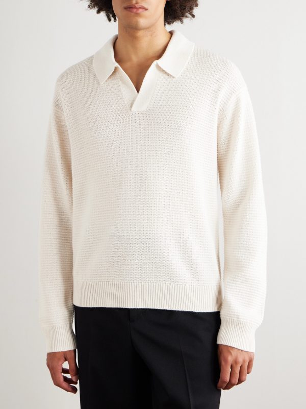 Textured Wool and Silk-Blend Polo Shirt - FR Textured Wool and Silk-Blend Polo Shirt - FR