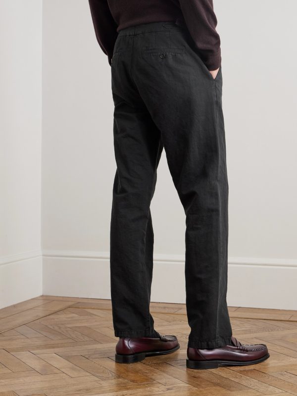 Mike Straight-Leg Organic Cotton and Linen-Blend Twill Trousers - BK