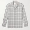 Eren Camp-Collar Checked Ramie Shirt Eren Camp-Collar Checked Ramie Shirt