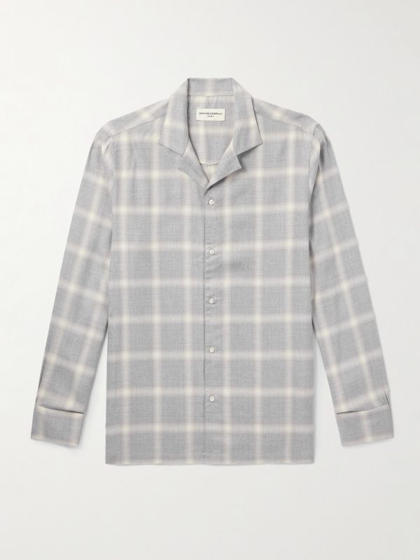 Eren Camp-Collar Checked Ramie Shirt Eren Camp-Collar Checked Ramie Shirt