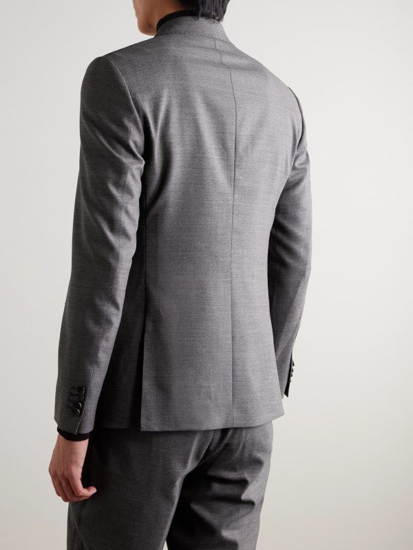 Slim-Fit Double-Breasted Wool Suit Jacket - BK