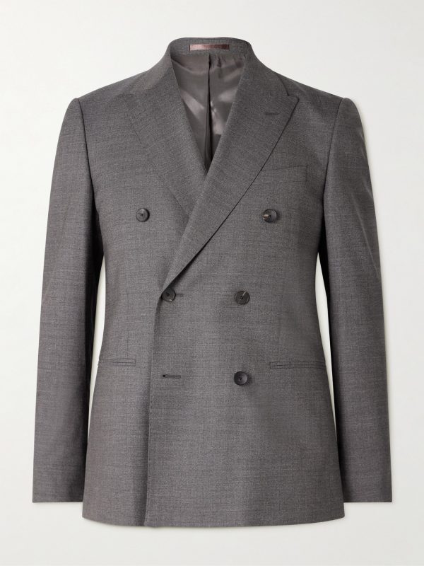 Slim-Fit Double-Breasted Wool Suit Jacket