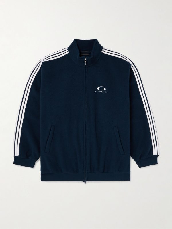 Logo-Embroidered Striped Fleece Track Jacket