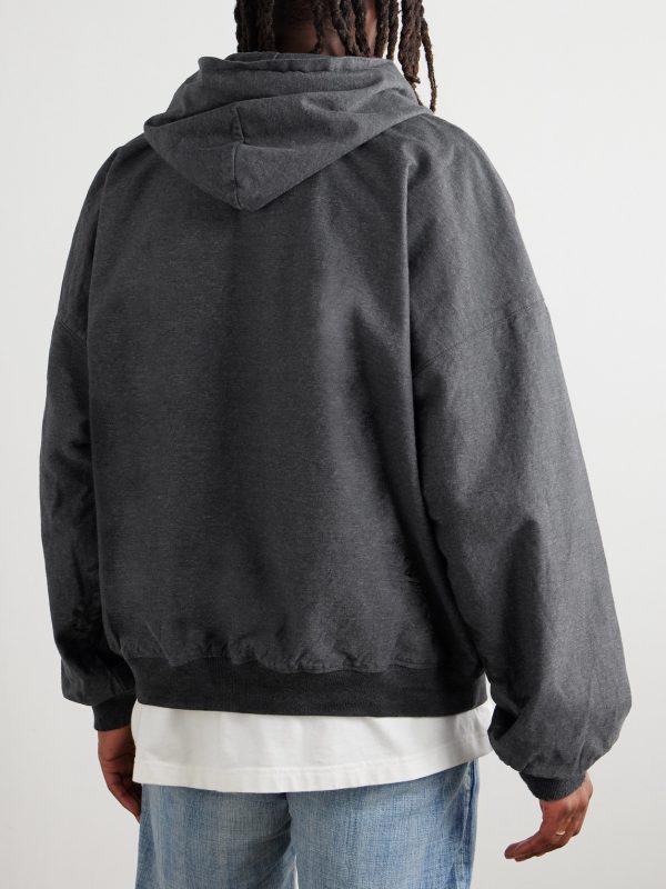 Logo-Embroidered Printed Denim Zip-Up Hoodie - BK