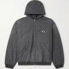 Logo-Embroidered Printed Denim Zip-Up Hoodie