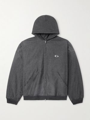 Logo-Embroidered Printed Denim Zip-Up Hoodie Logo-Embroidered Printed Denim Zip-Up Hoodie
