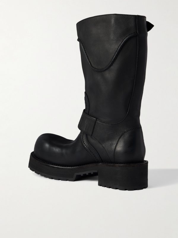 Venom Logo-Debossed Distressed Leather Boots - BK Venom Logo-Debossed Distressed Leather Boots - BK