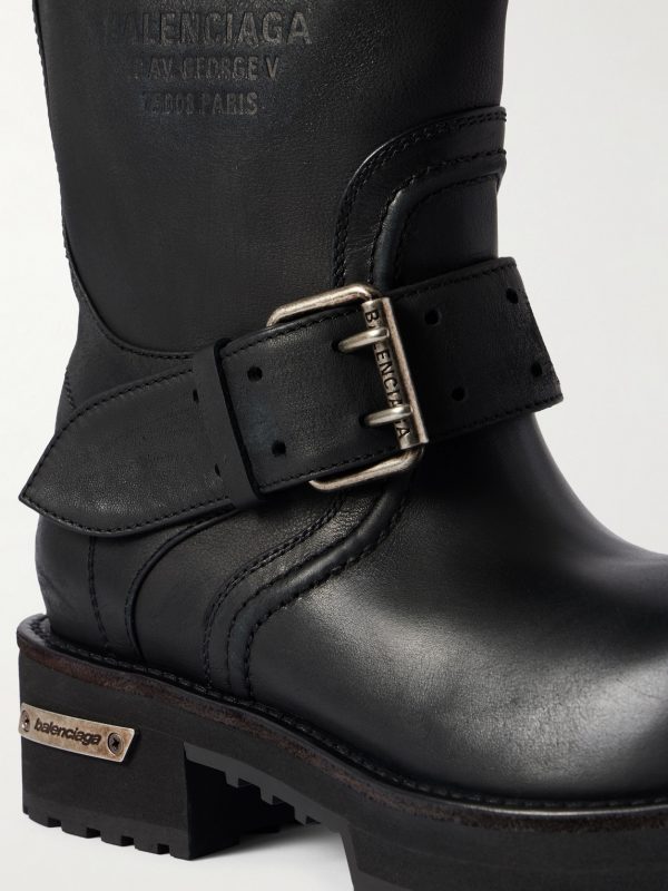 Venom Logo-Debossed Distressed Leather Boots - CU Venom Logo-Debossed Distressed Leather Boots - CU
