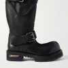 Venom Logo-Debossed Distressed Leather Boots Venom Logo-Debossed Distressed Leather Boots