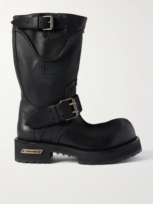 Venom Logo-Debossed Distressed Leather Boots