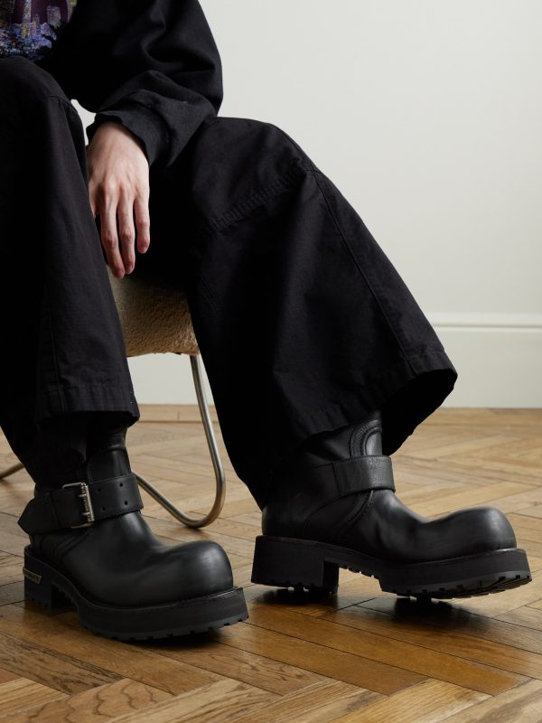 Venom Logo-Debossed Distressed Leather Boots - OU Venom Logo-Debossed Distressed Leather Boots - OU