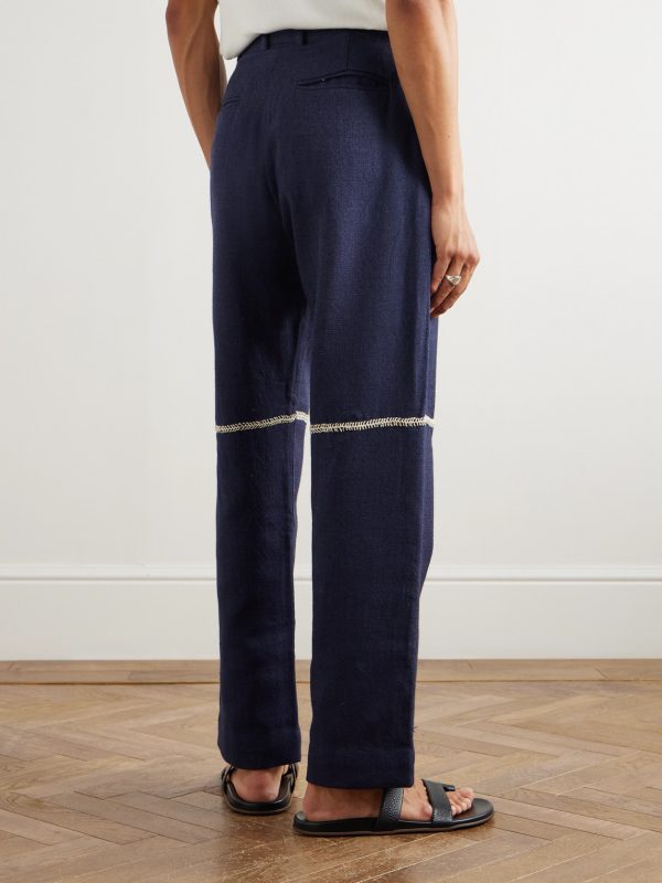 Rabari Straight-Leg Embroidered Textured-Wool Trousers - BK