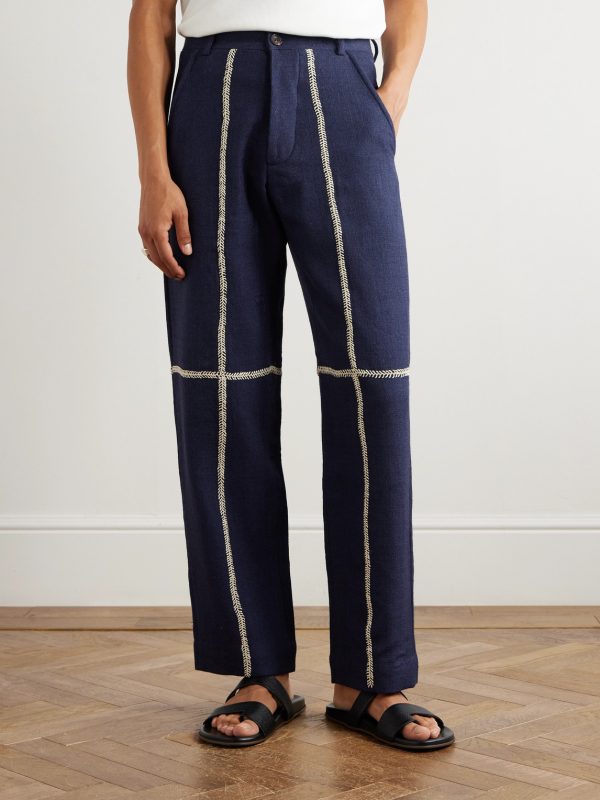 Rabari Straight-Leg Embroidered Textured-Wool Trousers - FR