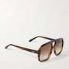 Slim Havana Rectangular Acetate Sunglasses - FR Slim Havana Rectangular Acetate Sunglasses - FR