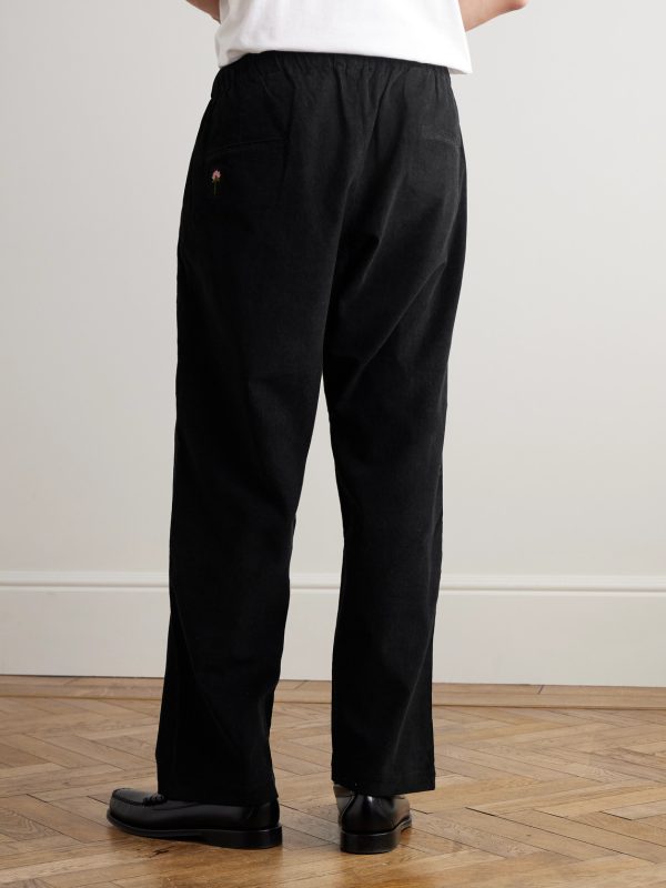 Taka Straight-Leg Embroidered Cotton-Corduroy Trousers - BK
