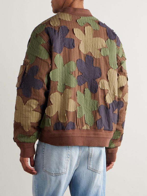 Max Embroidered Appliquéd Cotton-Seersucker Bomber Jacket - BK Max Embroidered Appliquéd Cotton-Seersucker Bomber Jacket - BK