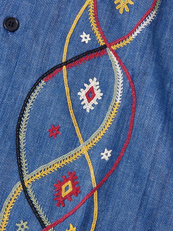 Luis Embroidered Cotton-Chambray Shirt - E1