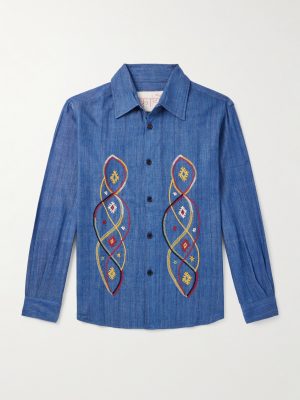 Luis Embroidered Cotton-Chambray Shirt