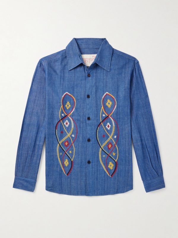 Luis Embroidered Cotton-Chambray Shirt