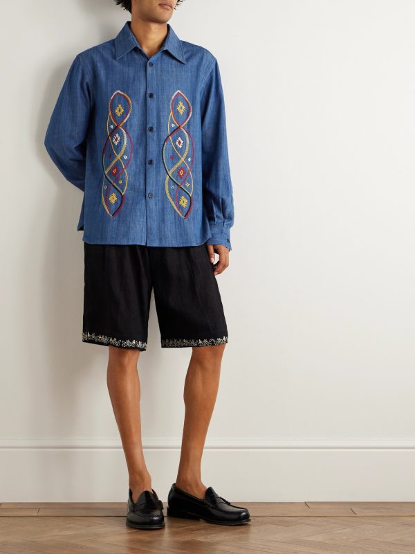 Luis Embroidered Cotton-Chambray Shirt - OU