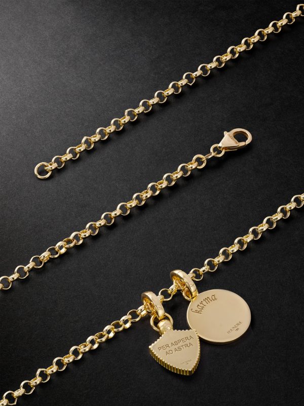 Karma + Per Aspera ad Astra medium 18-Karat Gold, Enamel and Diamond Necklace - BK