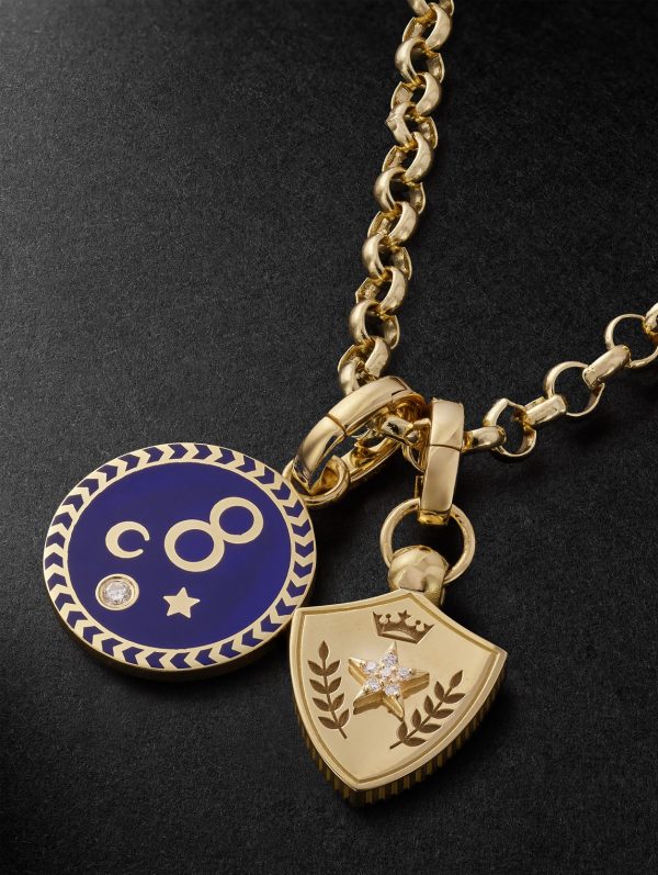 Karma + Per Aspera ad Astra medium 18-Karat Gold, Enamel and Diamond Necklace - CU