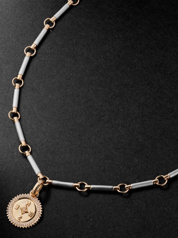 Element Internal Compass Rhodium-Plated 18-Karat White and Yellow Gold Diamond Pendant Necklace Element Internal Compass Rhodium-Plated 18-Karat White and Yellow Gold Diamond Pendant Necklace