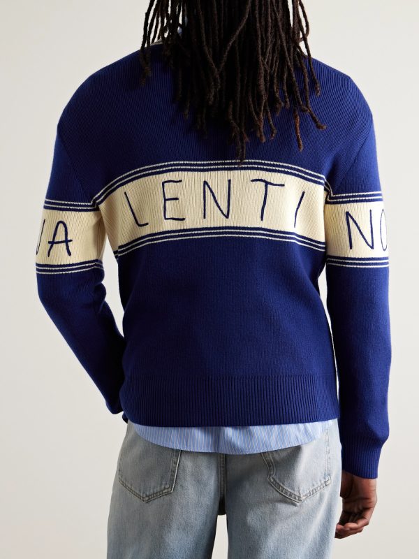Embroidered Striped Virgin Wool and Cotton-Blend Sweater - BK