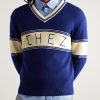 Embroidered Striped Virgin Wool and Cotton-Blend Sweater - FR