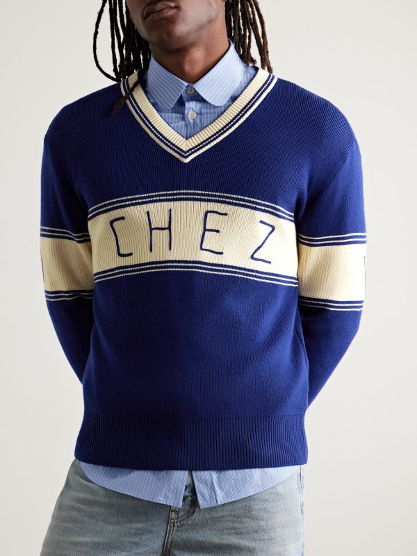 Embroidered Striped Virgin Wool and Cotton-Blend Sweater - FR