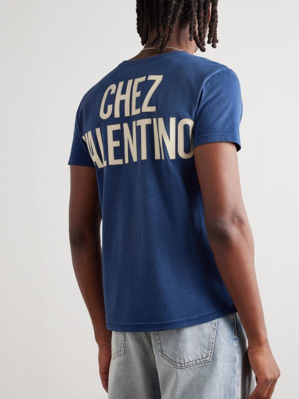 Chez Valentino Logo-Appliquéd Printed Cotton-Jersey T-Shirt - BK