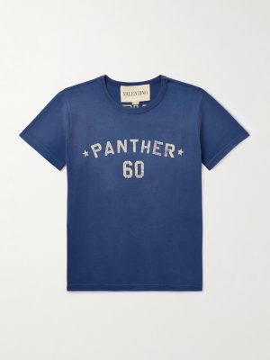 Chez Valentino Logo-Appliquéd Printed Cotton-Jersey T-Shirt Chez Valentino Logo-Appliquéd Printed Cotton-Jersey T-Shirt