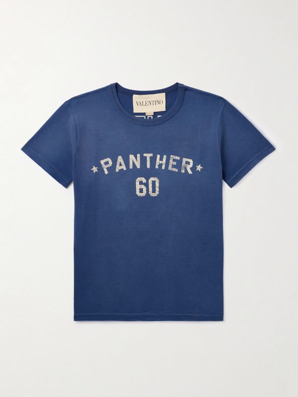 Chez Valentino Logo-Appliquéd Printed Cotton-Jersey T-Shirt