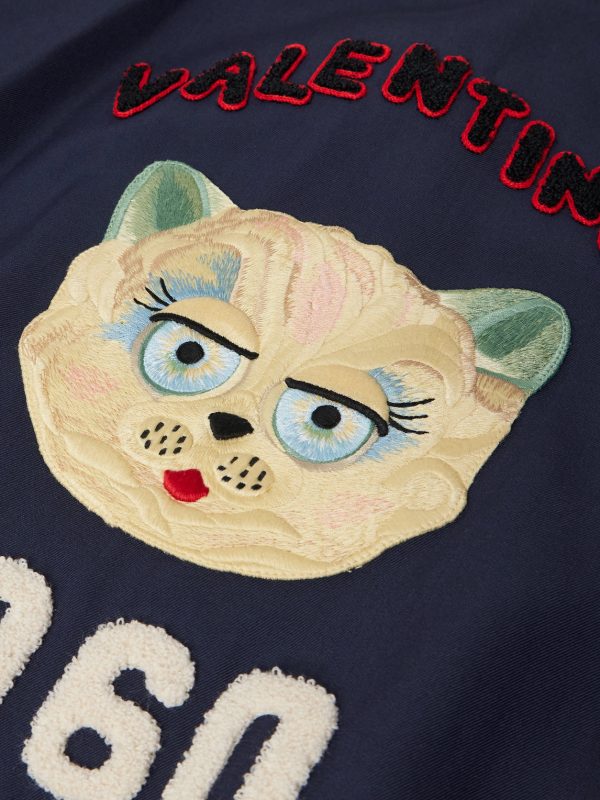 Le Chat De La Maison Logo-Appliquéd Two-Tone Virgin Wool and Cotton-Blend Twill Bomber Jacket - E1 Le Chat De La Maison Logo-Appliquéd Two-Tone Virgin Wool and Cotton-Blend Twill Bomber Jacket - E1