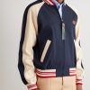 Le Chat De La Maison Logo-Appliquéd Two-Tone Virgin Wool and Cotton-Blend Twill Bomber Jacket - FR Le Chat De La Maison Logo-Appliquéd Two-Tone Virgin Wool and Cotton-Blend Twill Bomber Jacket - FR