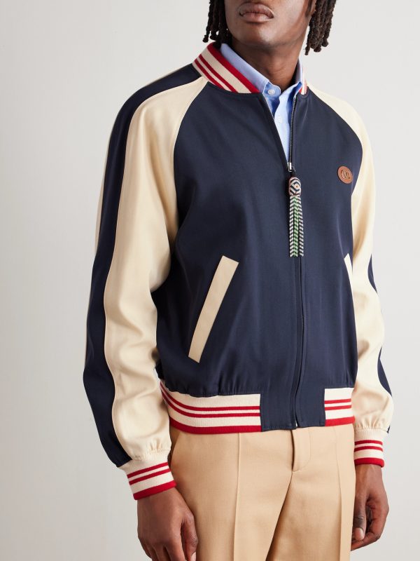 Le Chat De La Maison Logo-Appliquéd Two-Tone Virgin Wool and Cotton-Blend Twill Bomber Jacket - FR Le Chat De La Maison Logo-Appliquéd Two-Tone Virgin Wool and Cotton-Blend Twill Bomber Jacket - FR