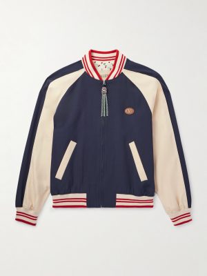 Le Chat De La Maison Logo-Appliquéd Two-Tone Virgin Wool and Cotton-Blend Twill Bomber Jacket Le Chat De La Maison Logo-Appliquéd Two-Tone Virgin Wool and Cotton-Blend Twill Bomber Jacket